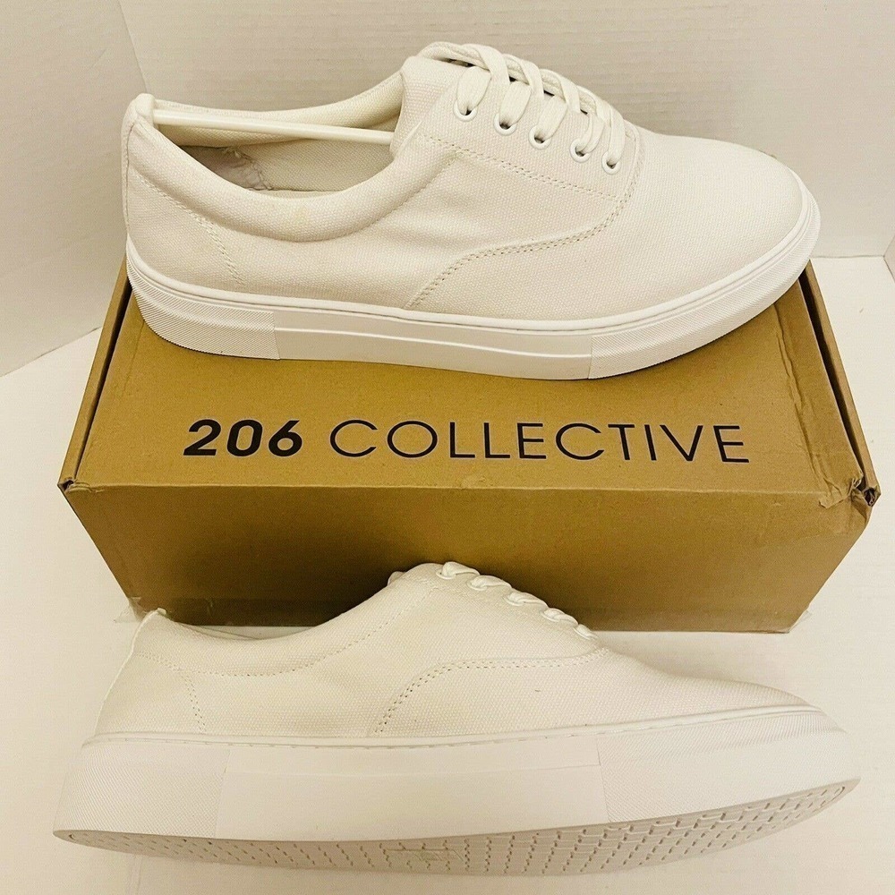 206 Collective Men's Mark Lace Up Canvas White Sneaker Various Sizes. - Picture 2 of 8